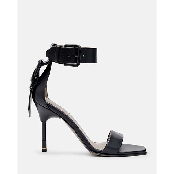 Allsaints Australia Womens Noir Leather High Metal Heel Sandals Black AU82-572